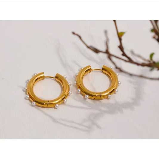 Stainless Steel Hoops Embellished with Faux Pearls | Erika Williner Designs