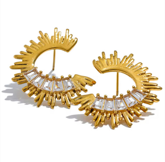 Semi Circle Gold Rays and CZ Earrings | Erika Williner Designs