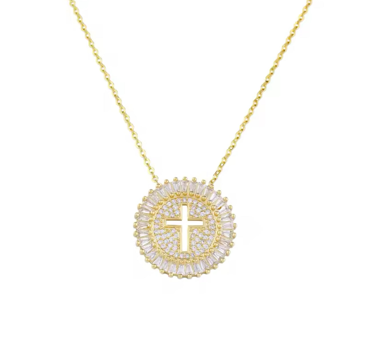 Round CZ Medallion with Cross Necklace | Erika Williner Designs