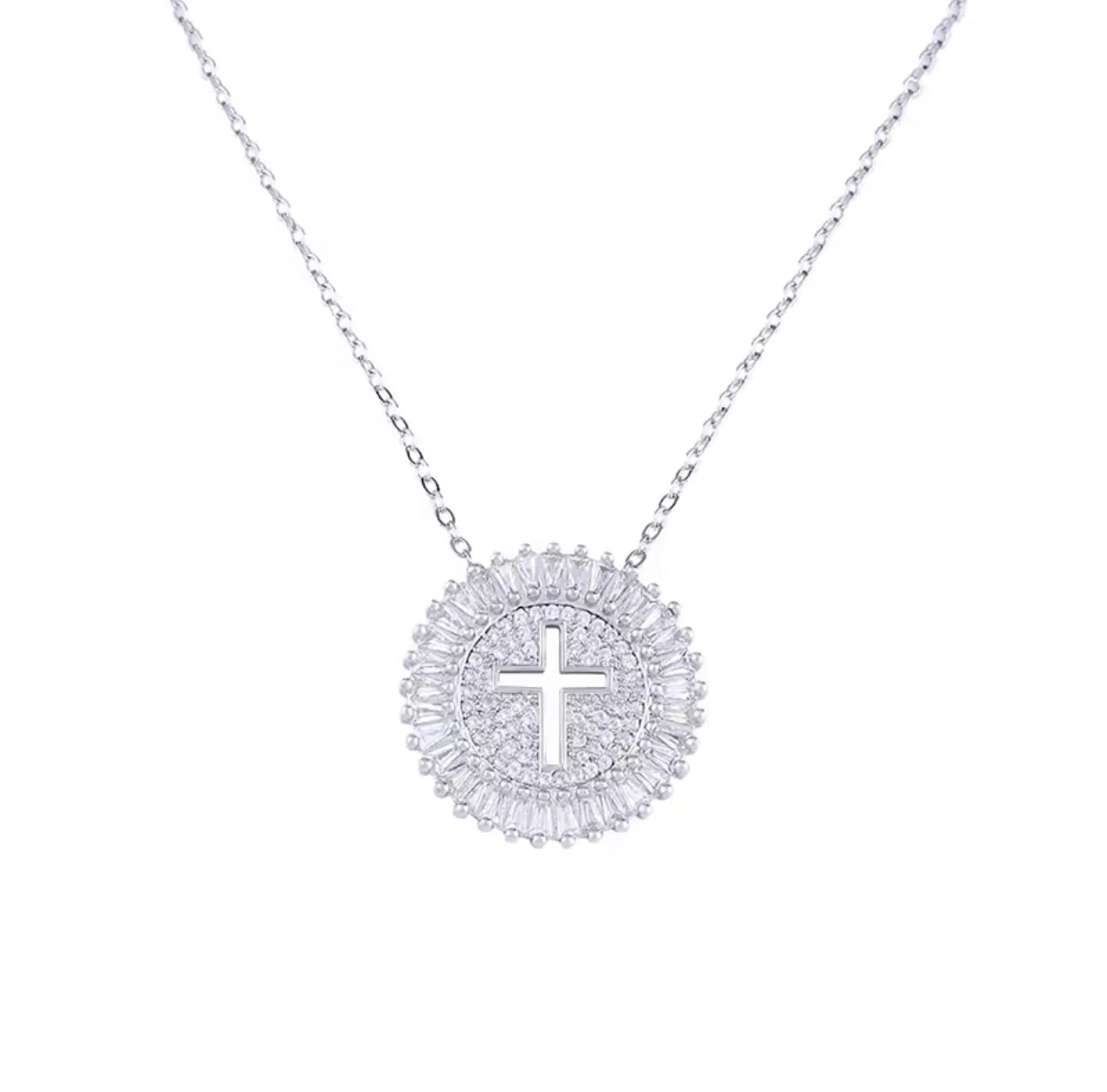 Round CZ Medallion with Cross Necklace | Erika Williner Designs