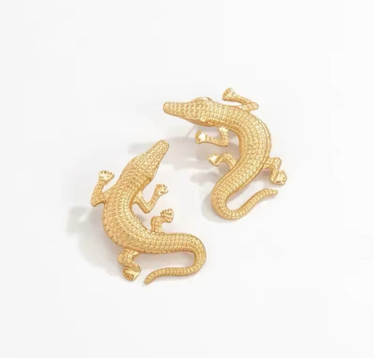 Crocodile Gator Gold Plated Earrings 200-5 | Erika Williner Designs