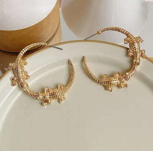 Two Gators Gold Plated Earrings Hoop | Erika Williner Designs