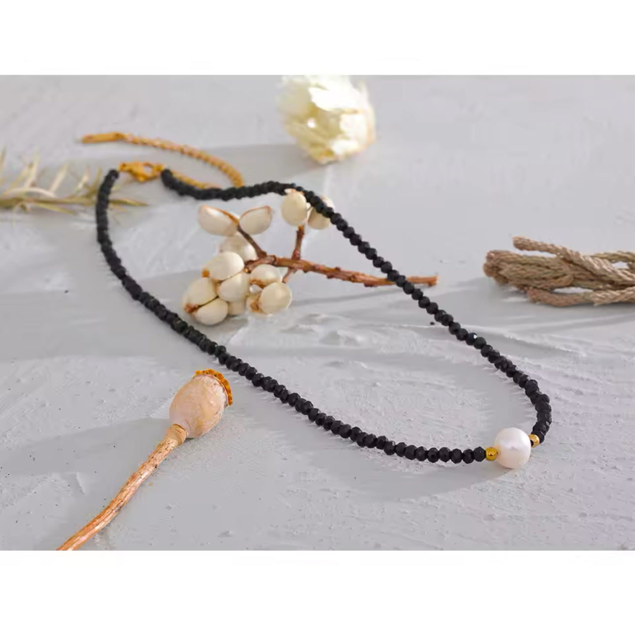 Black Crystals and Fresh Water Pearl Chocker | Erika Williner Designs