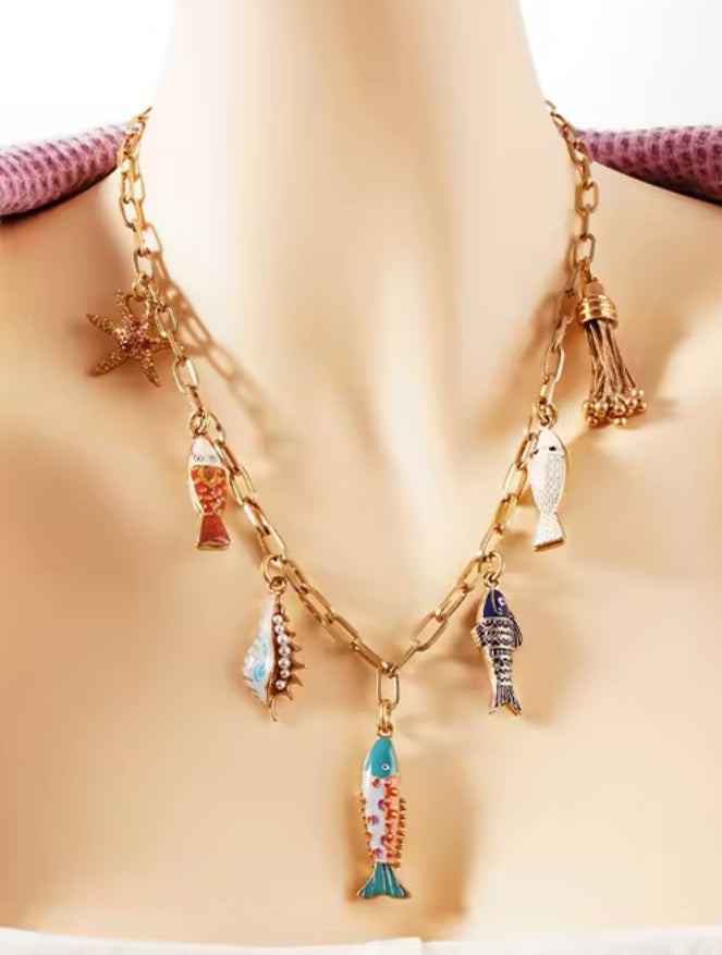 Enameled Small Fish Charm Necklace | Erika Williner Designs