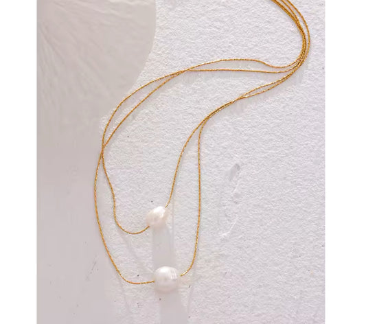 Double Chain Dainty Fresh Water Pearl Necklace | Erika Williner Designs