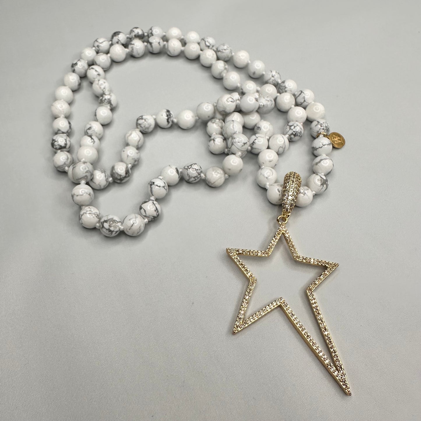 White Howlite Beads Necklace with a Removable CZ Star Pendant 310-30 | Erika Williner Designs