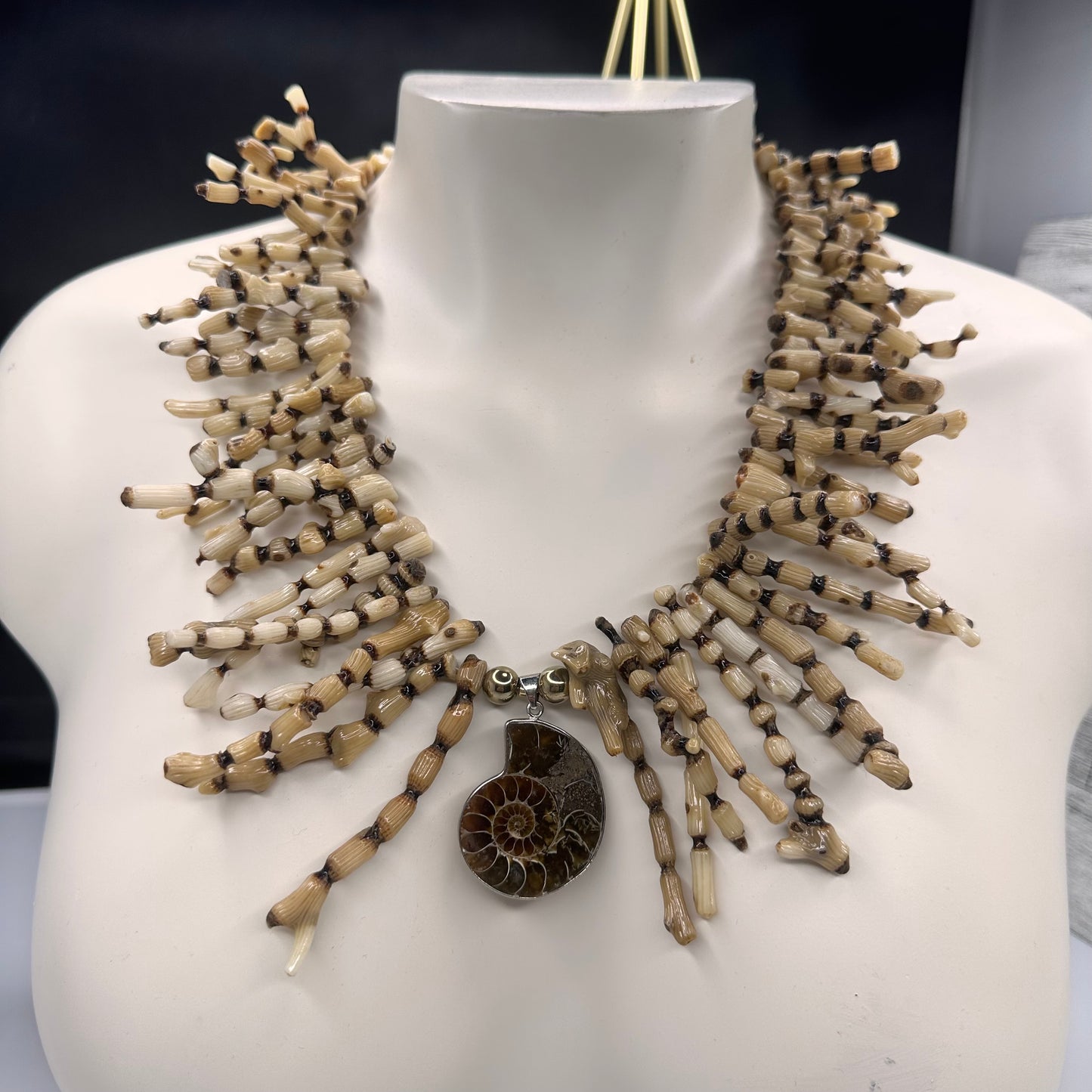 Princess Coral Necklace with Fossilized Ammonite Pendant | Erika Williner Designs