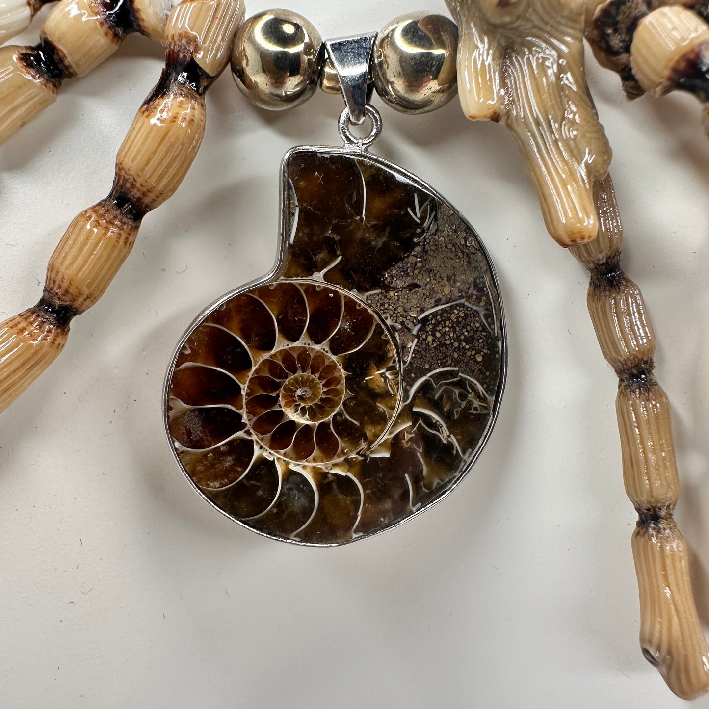 Princess Coral Necklace with Fossilized Ammonite Pendant | Erika Williner Designs