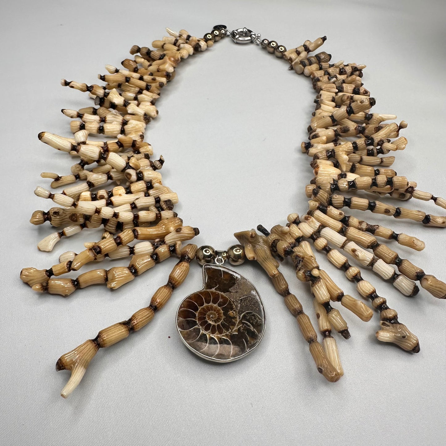 Princess Coral Necklace with Fossilized Ammonite Pendant | Erika Williner Designs