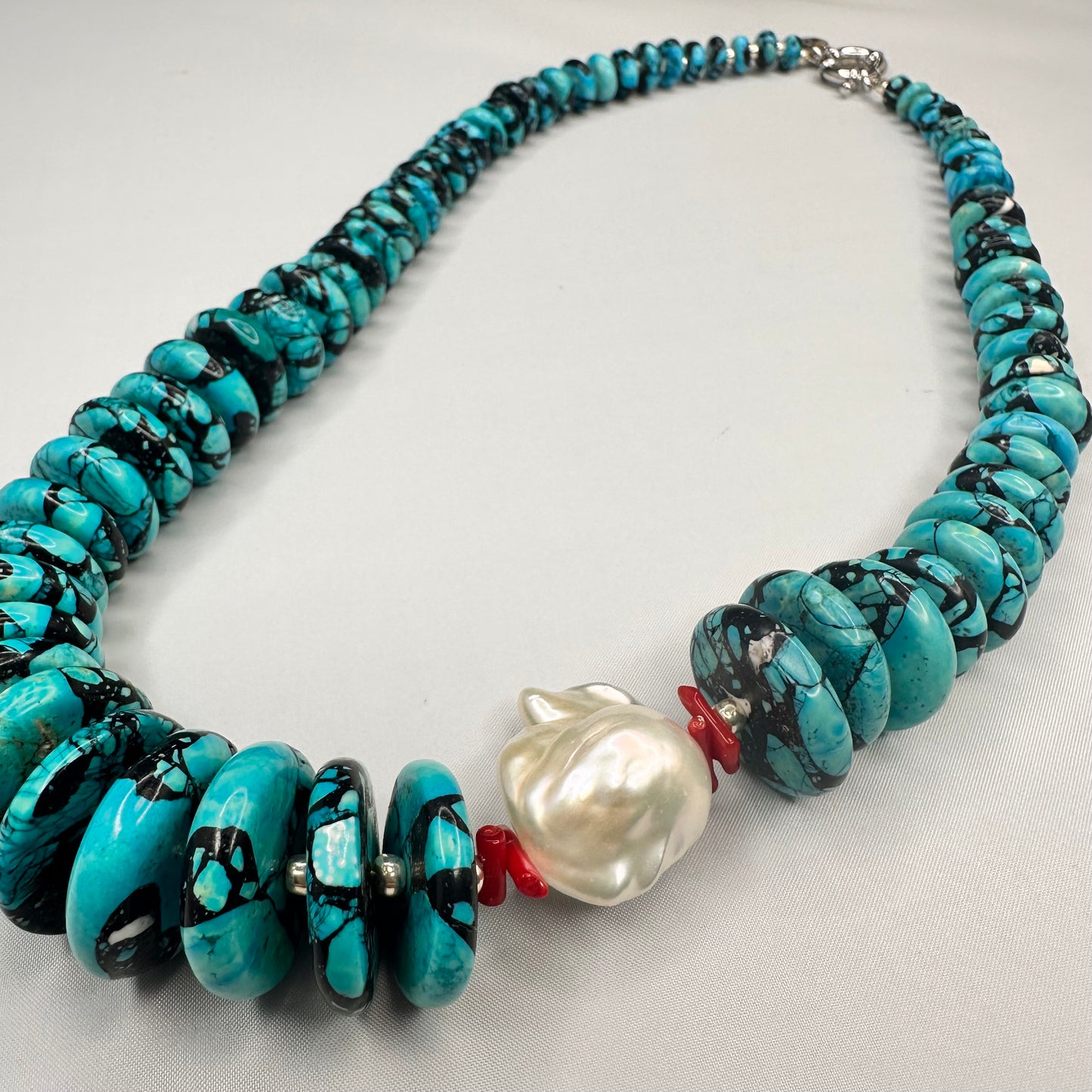 Sea Sediment Jasper Discs, Red Coral and Baroque Pearl Necklace | Erika Williner Designs