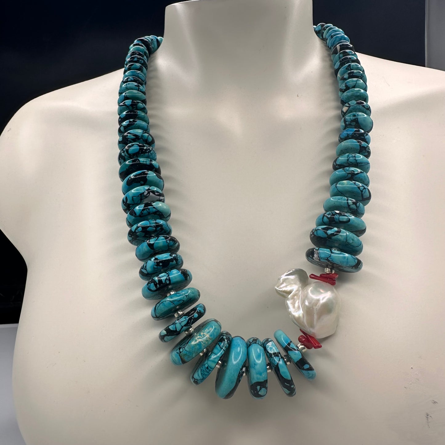 Sea Sediment Jasper Discs, Red Coral and Baroque Pearl Necklace | Erika Williner Designs