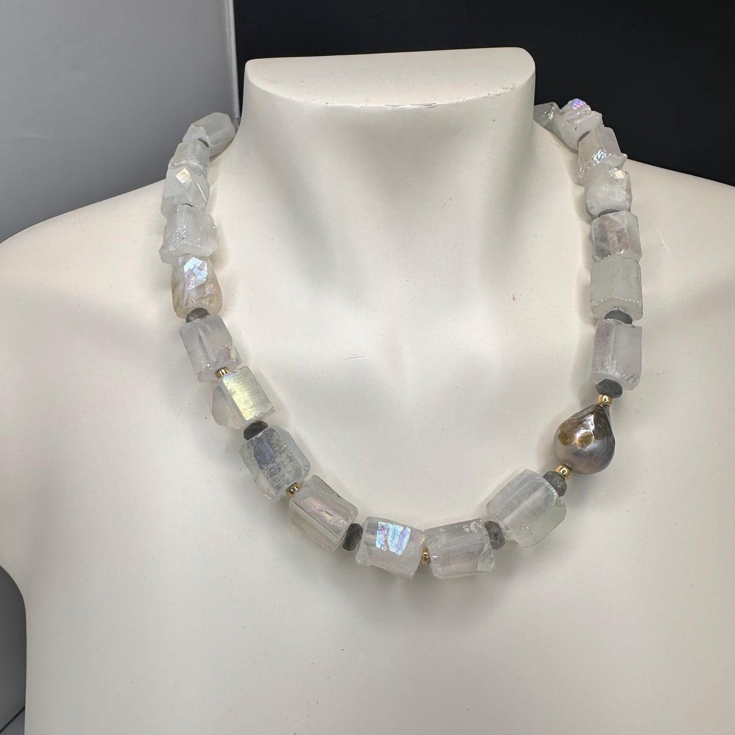 Aura Quartz, Labradorite and Baroque Pearl Necklace | Erika Williner Designs