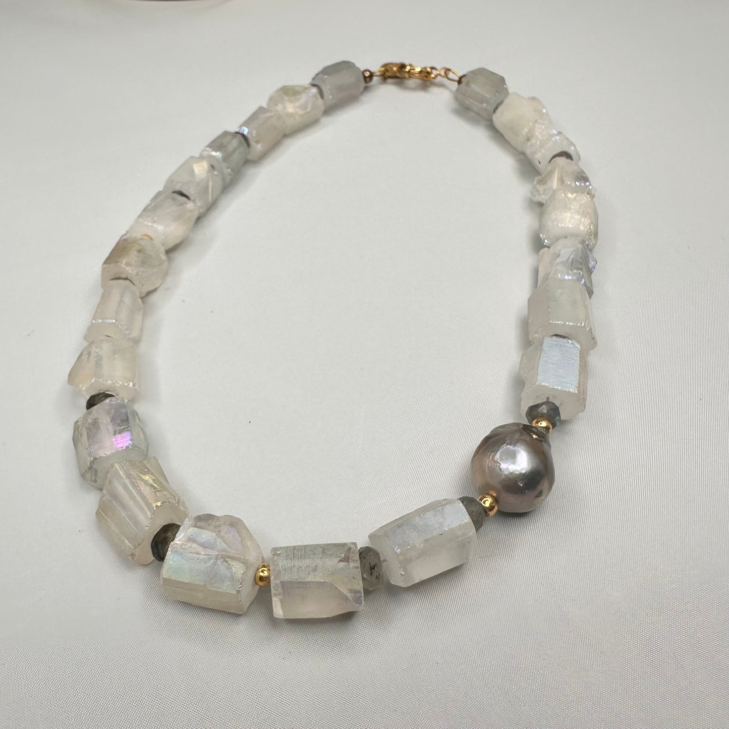 Aura Quartz, Labradorite and Baroque Pearl Necklace | Erika Williner Designs