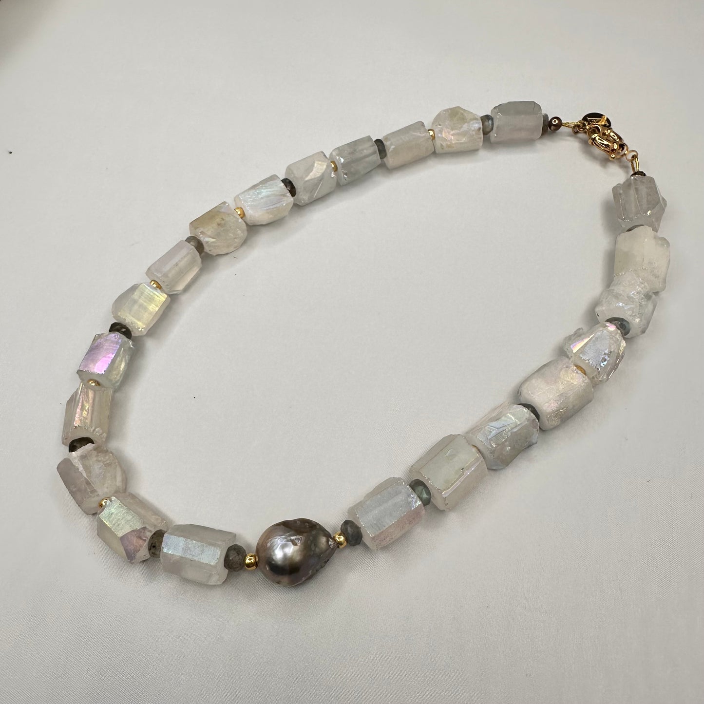 Aura Quartz, Labradorite and Baroque Pearl Necklace | Erika Williner Designs