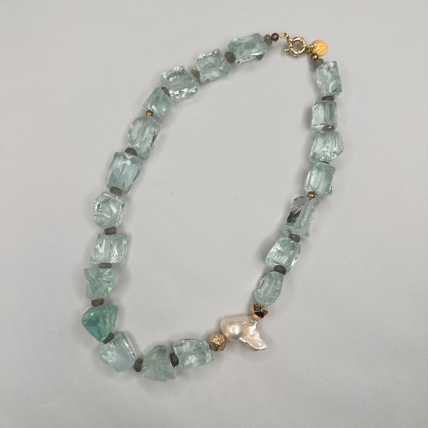 Aqua Quartz with Labradorite and Baroque Pearl Necklace | Erika Williner Designs