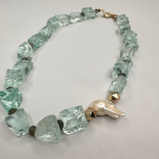 Aqua Quartz with Labradorite and Baroque Pearl Necklace | Erika Williner Designs