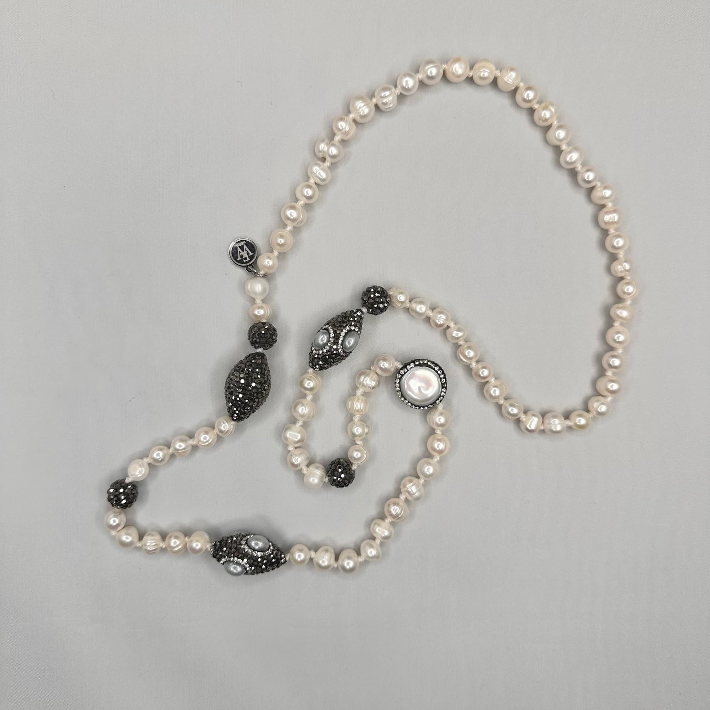 Hand Knotted Fresh Water Pearls and Pave Beads Necklace | Erika Williner Designs