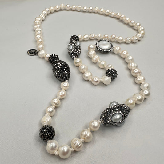 Hand Knotted Fresh Water Pearls and Pave Beads Necklace | Erika Williner Designs