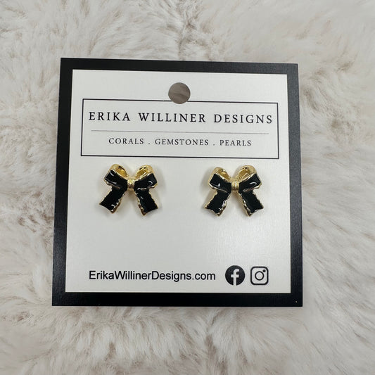 Black Enamel Bow Earrings | Erika Williner Designs