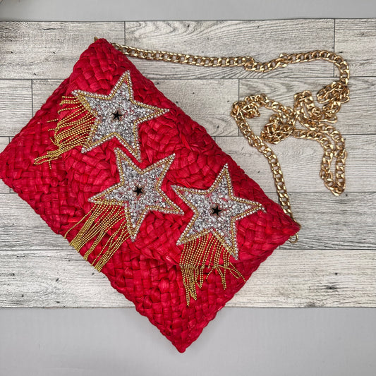 Red Clutch with Starts and Fringes | Erika Williner Designs