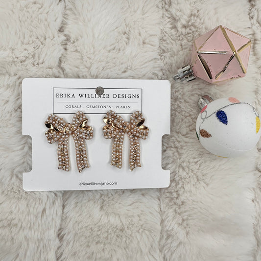 Long Tail Faux Pearl Ribbon Earrings | Erika Williner Designs