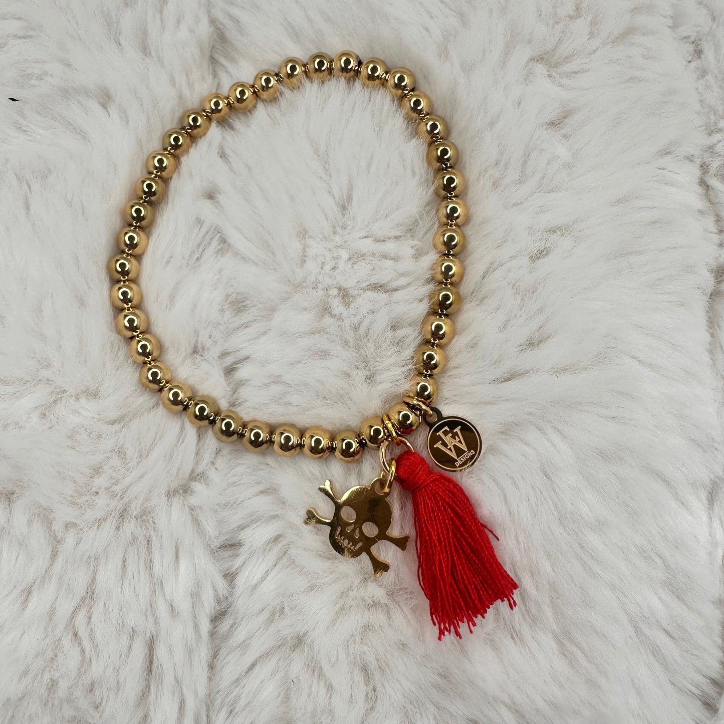 Stainless steel beaded bracelet with Skull and Tassel | Erika Williner Designs