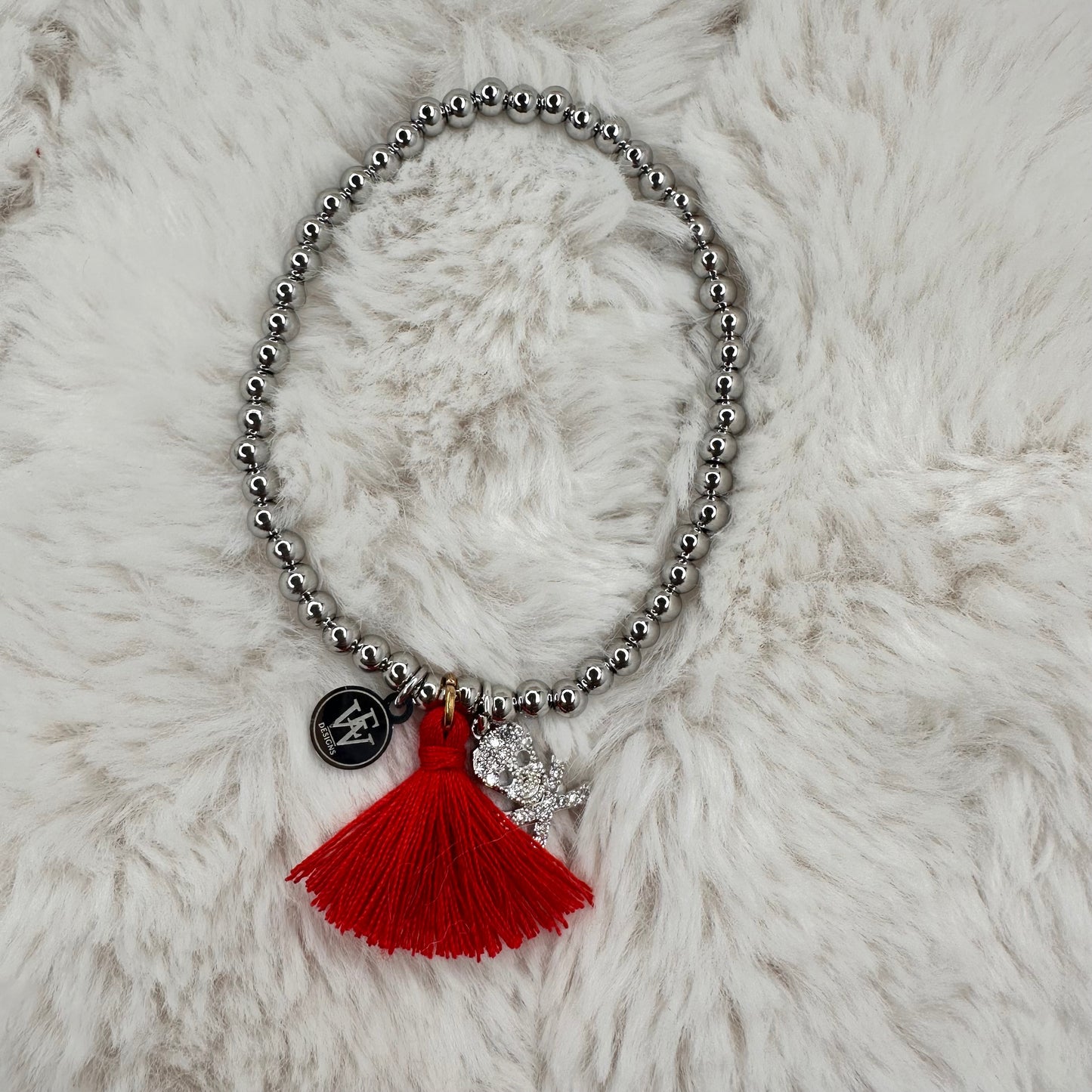 Stainless steel beaded bracelet with Skull and Tassel | Erika Williner Designs