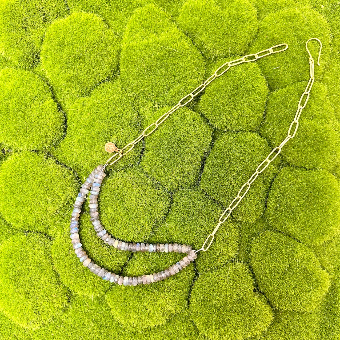 Lavender Acetate Coral Branches, Labradorite and Stainless Steel Chain Necklace | Erika Williner Designs