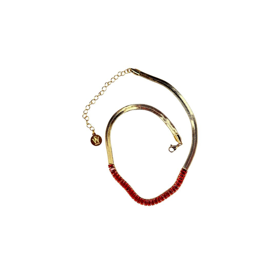 Cubic Zirconium Baguette Chocker with gold Herring bone chain | Erika Williner Designs