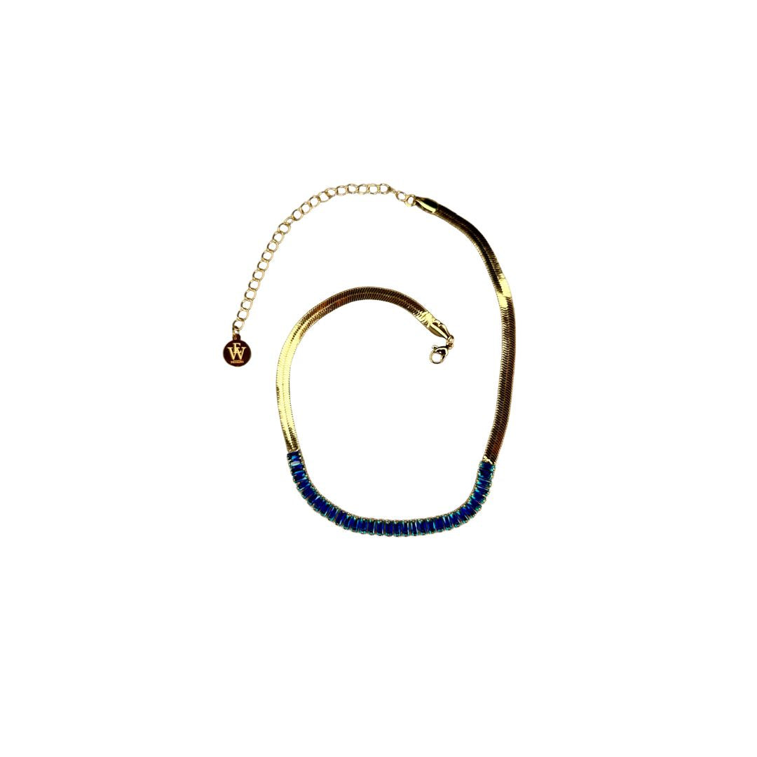 Cubic Zirconium Baguette Chocker with gold Herring bone chain | Erika Williner Designs