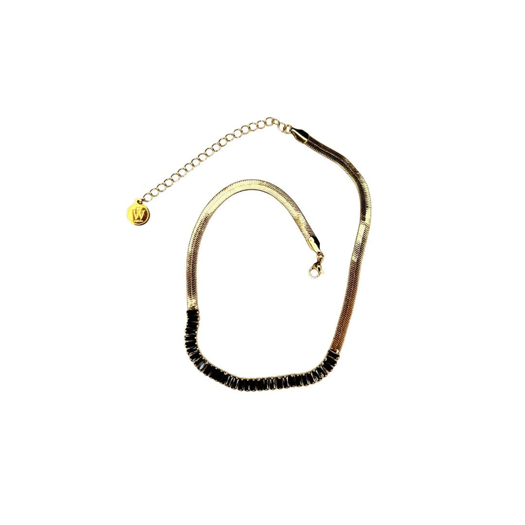 Cubic Zirconium Baguette Chocker with gold Herring bone chain | Erika Williner Designs