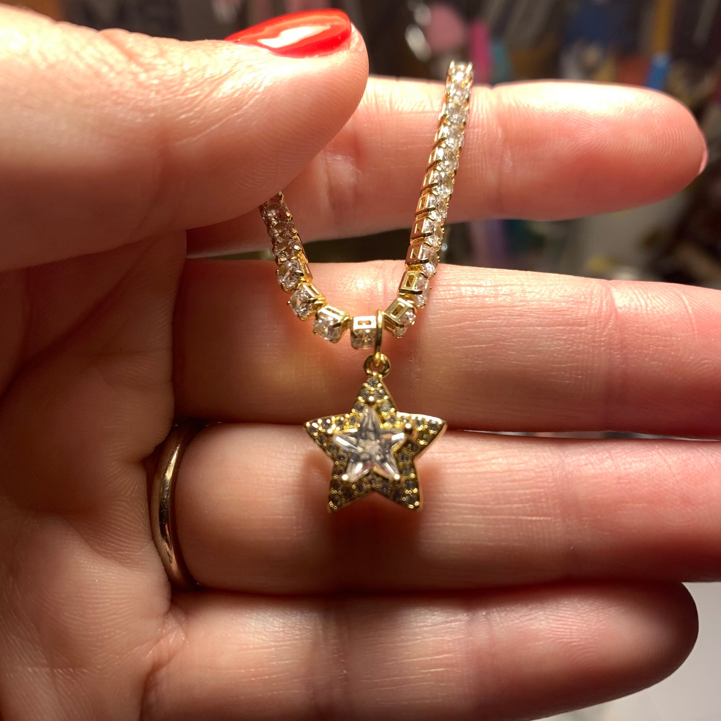 CZ Tennis Necklace with a Sparkling Clear Star Pendant 