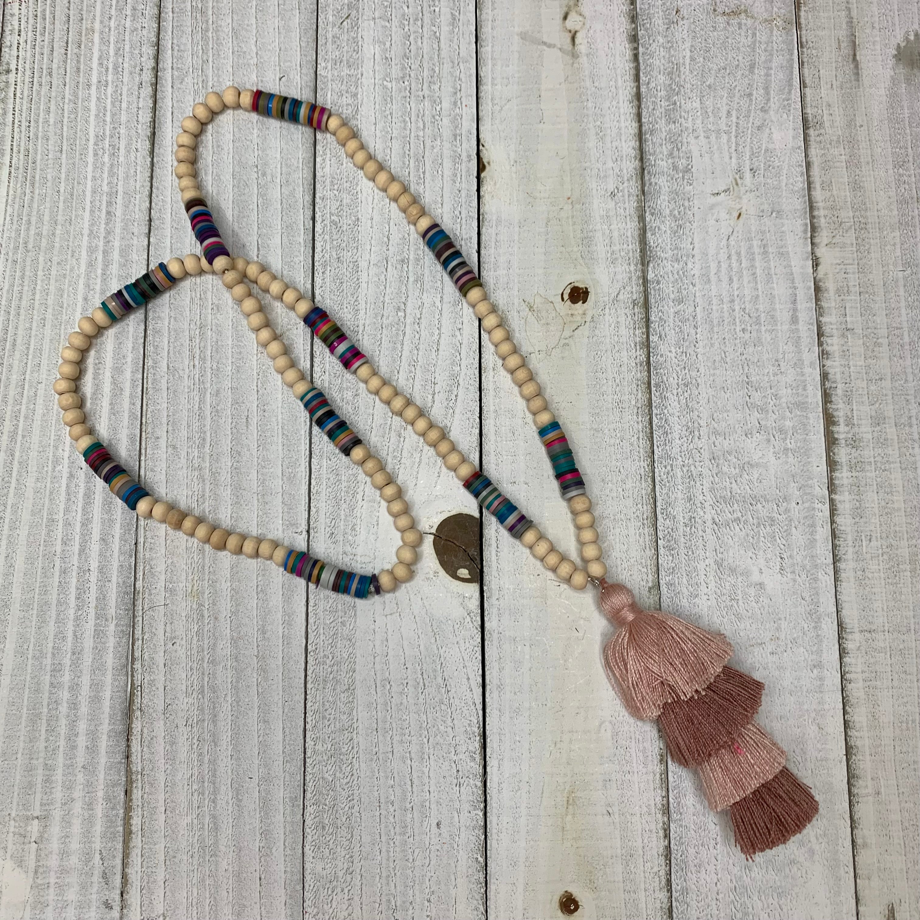 Wooden hot sale tassel necklace