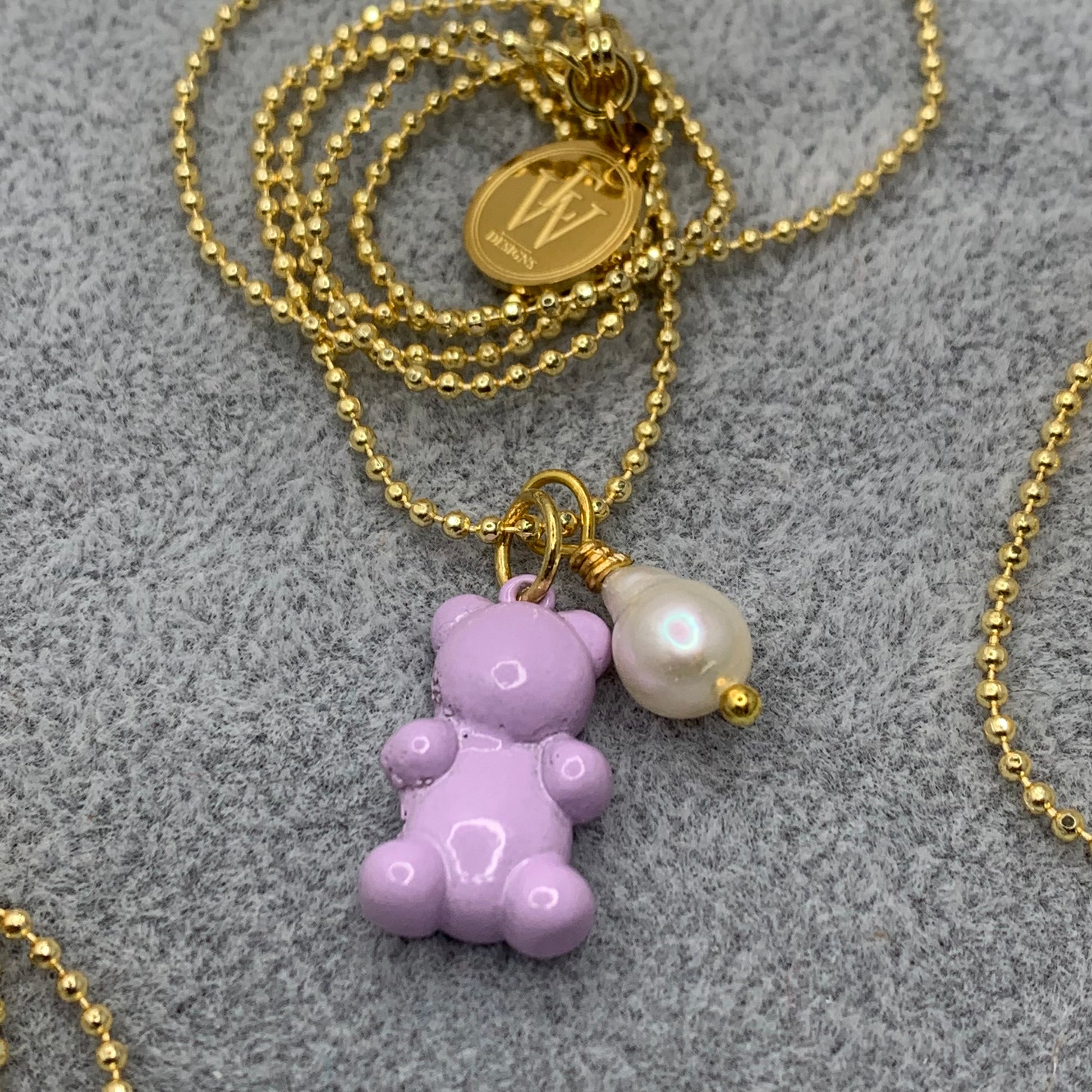 Lavender enameled gummy bear pendant